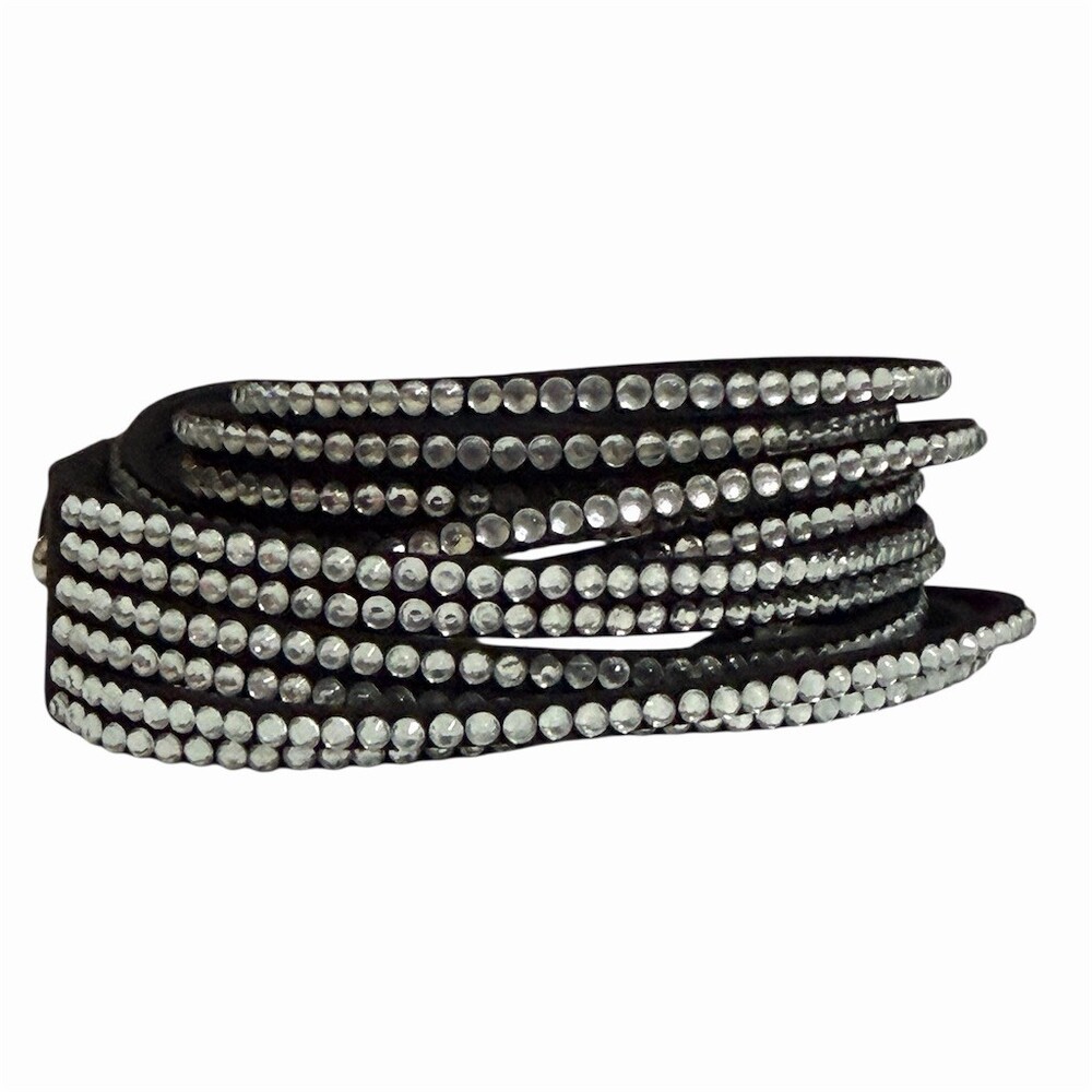 Sparkly Bracelet Black Multi-Row Rhinestone Wrap Cuff Adjustable Snap  90’s